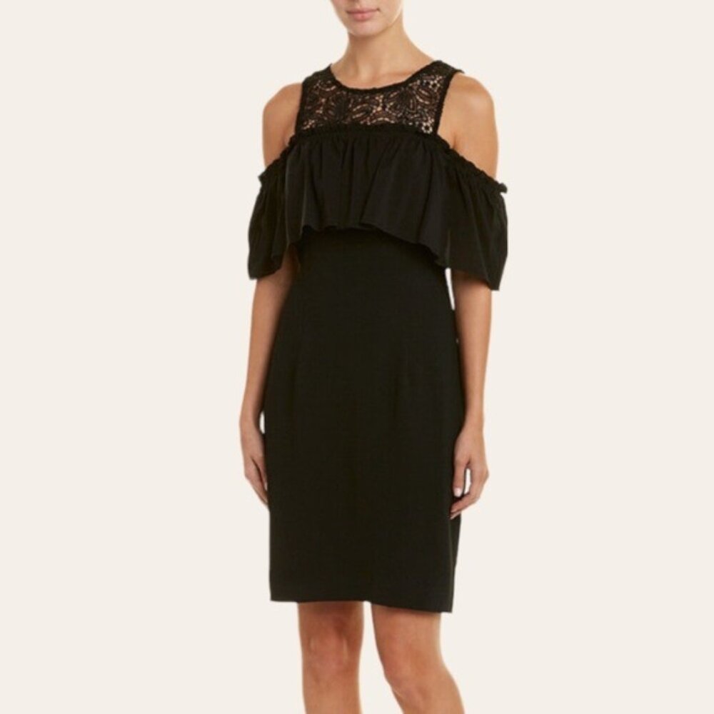 TRINA TURK‎ Lauren Black Lace Cold Shoulder Sheath Mini Dress in Black 8 - Picture 3 of 12